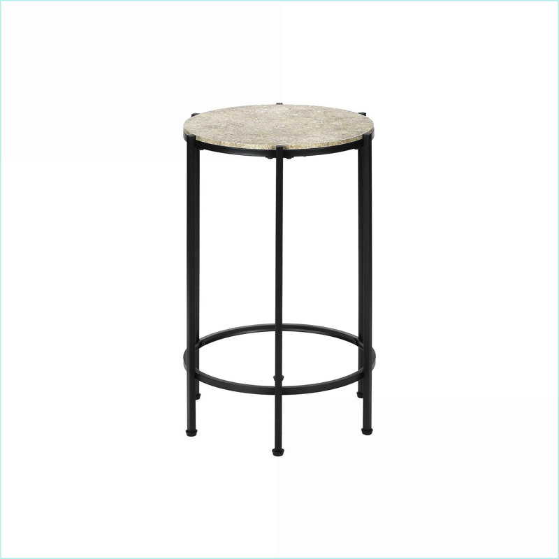 Table basse ronde 24 po H - Plateau stratifié en pierre crème & amp; Métal noir, peu encombrant, facile à nettoyer pour le salon / la chambre à coucher