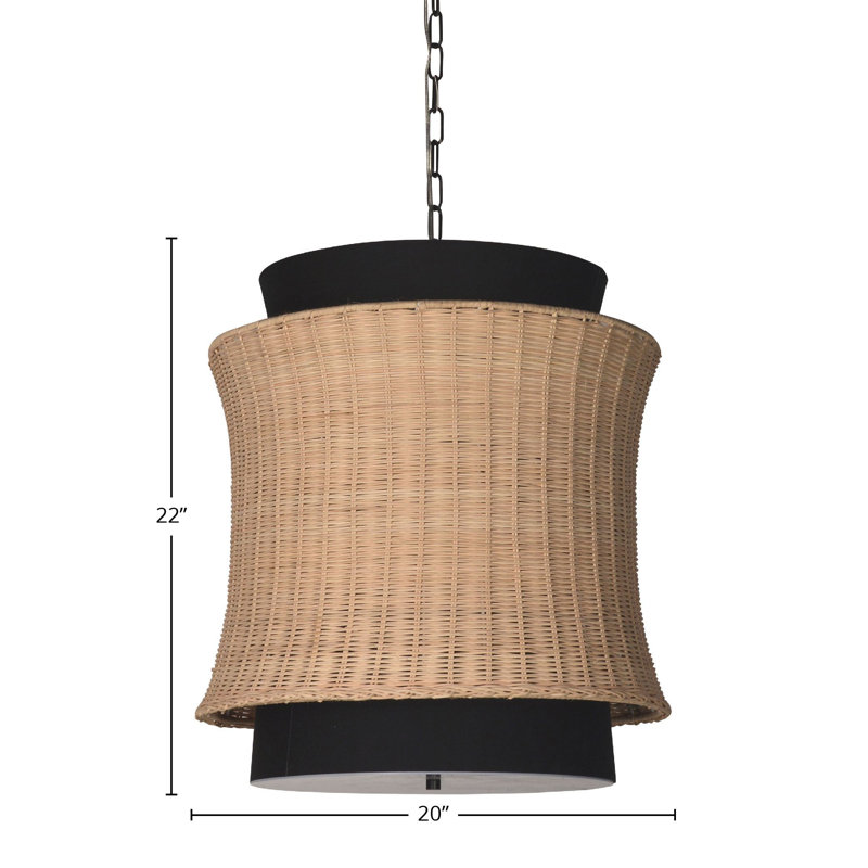 Chrisley Rattan Upholstered Pendant Light, Black with Natural Accents