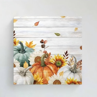 Citrouilles et feuilles d'érable non encadrées, art mural 16 po x 16 po