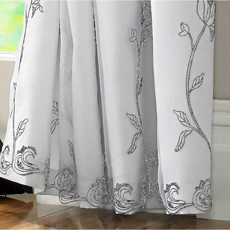 Woodsburgh Tahiti Lined Eyelet Semi Sheer Curtains, 142 W x 137 D cm, Silver