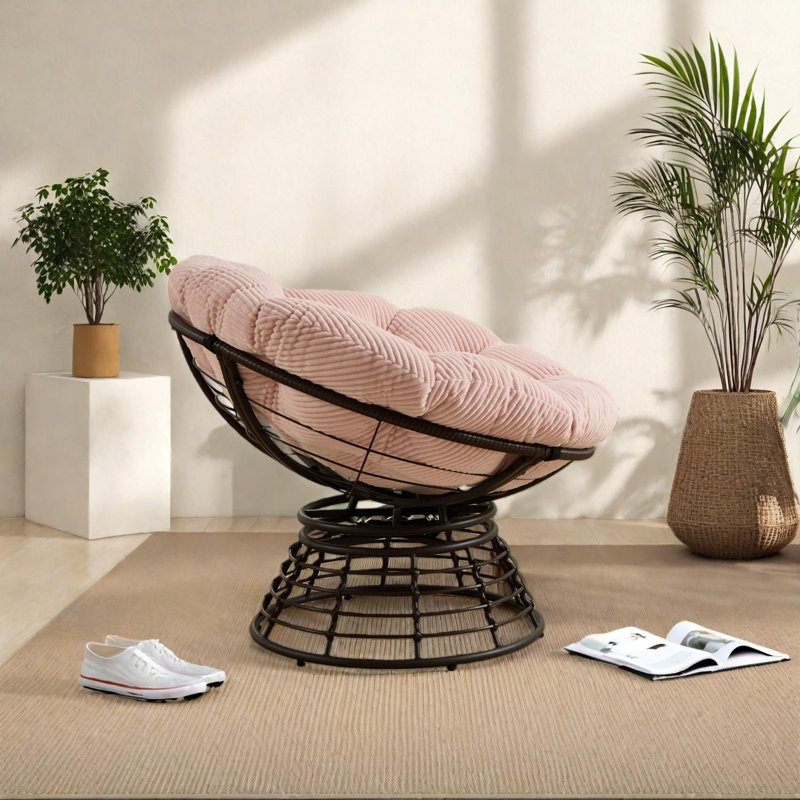 Fauteuil Papasan ergonomique et confortable avec pivot à 360 ° et coussin épais pour une utilisation intérieure / extérieure