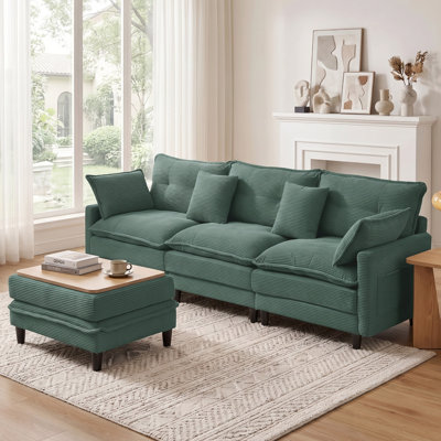 107.3" Comfy Corduroy Sectional Modular, 4-Piece Versatile Cloud Sofa with Coffee Table Ottoman, L-Shaped, Tool-free Assembly, Pet-friendly Fabric
