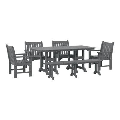 Laguna Poly 6-Piece Rectangular Table Garden Arm Chair Dining Set With Bench
