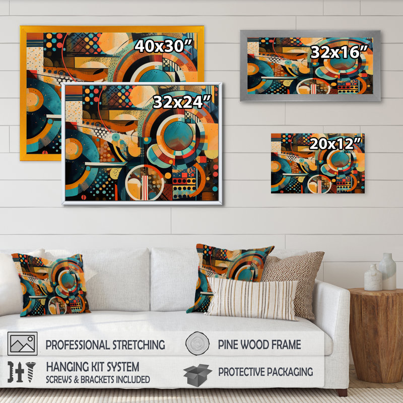 Orange et bleu, vibrations géométriques III - impression sur toile géométrique moderne, H 12 po x l 20 po x P 1 po