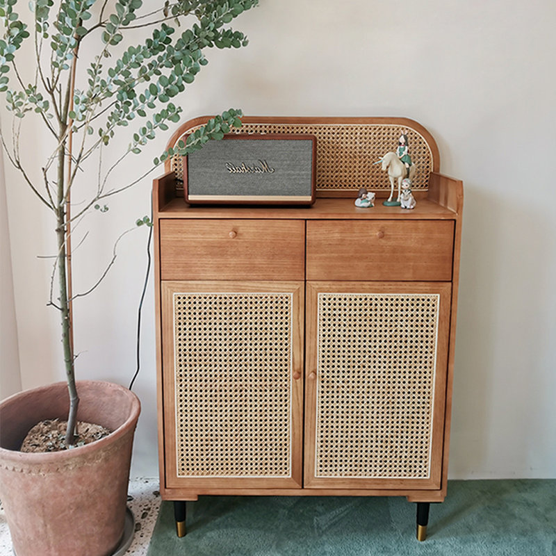Vintage Rattan Shoe Cabinet Side Cabinet 8 Pair Shoe Storage Cabinet