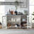 Large Sideboard Buffet Cabinet With Storage, 55" Farmhouse Kitchen Coffee Wine Bar Cabinet With 3 Glass Doors, Wood Mid Century Modern Side Board Table For Dining Room, Living Room-1811895714-1810899842-1810899841