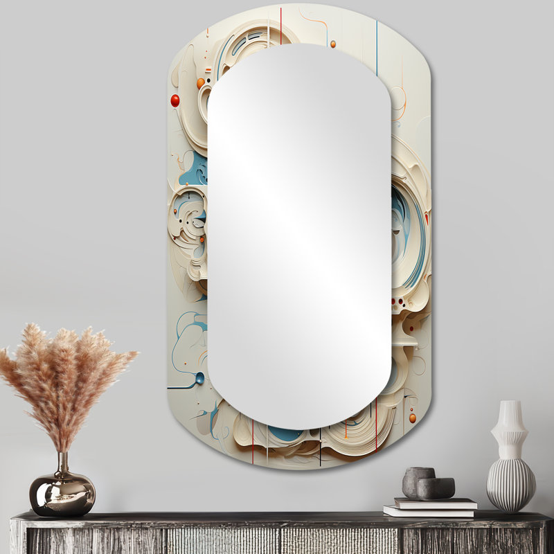 Intricate Abstraction Beige Shapes II - Abstract Metal Art Decor - Asymmetrical Modern Wall Mirror, 43" x 23"