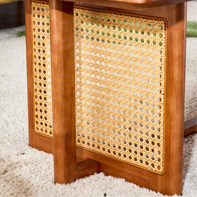 Table basse rectangulaire de style chinois en imitation de vent en rotin de couleur noyer et table basse rectangulaire en bois massif
