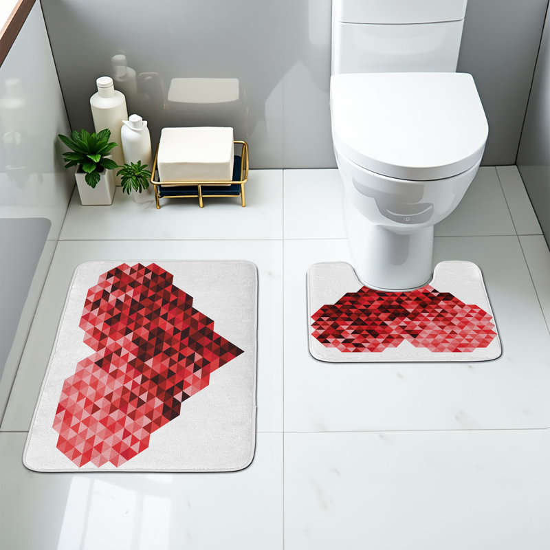 Burgundy Bathroom Rug Set 2 Pieces Rectangle & Contour Mats Red and Ruby