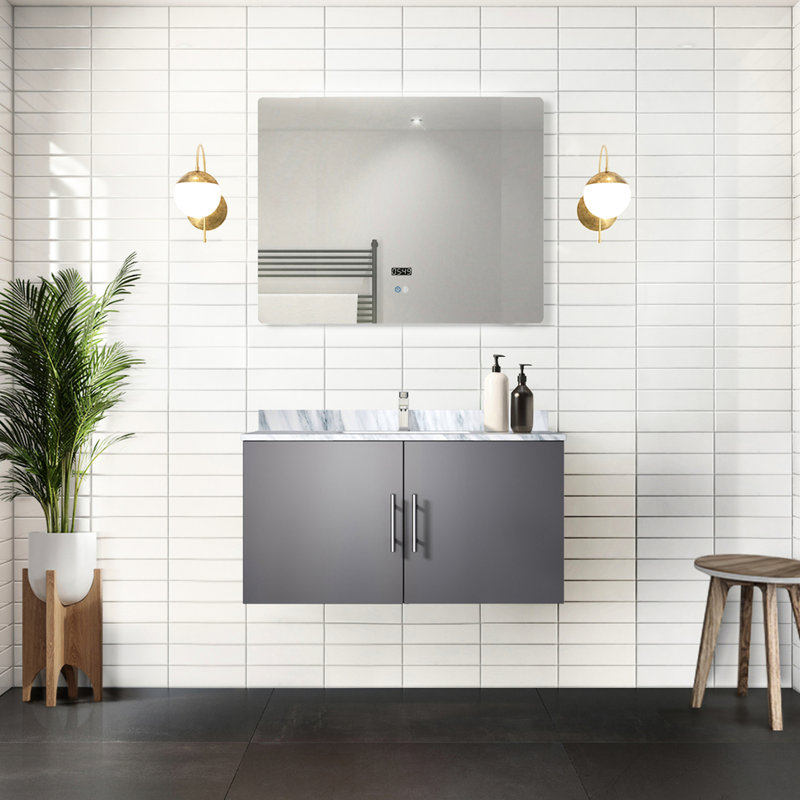 Gris foncé 36 po Meuble-lavabo pour salle de bain avec miroir à DEL, Gris foncé