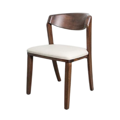 Ensemble de 2 chaises d'appoint de salle à manger Viki, siège en tissu ivoire, bois massif brun