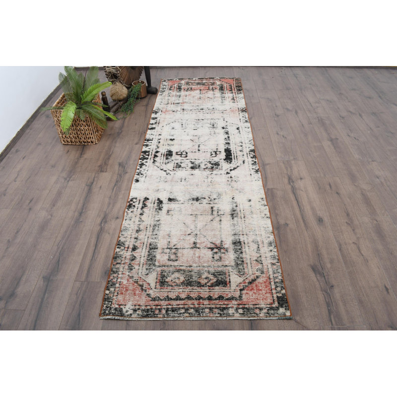 Tapis beige en laine à motif patchwork beige de 33,5 po x 105,5 po