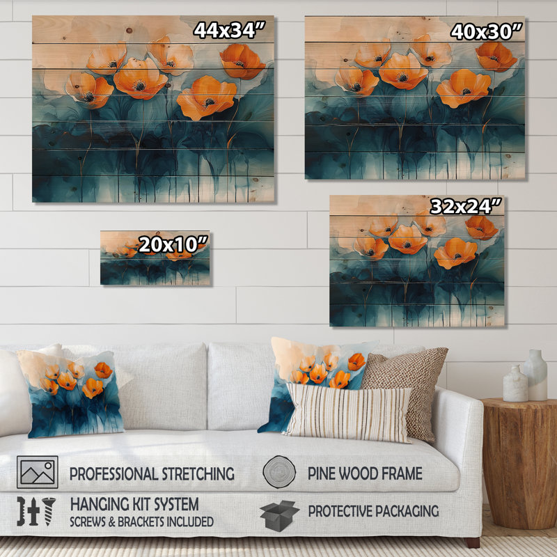 Aquarelle de fleurs de renoncule, rivière I - décoration murale en bois de renoncule - sur bois de pin naturel