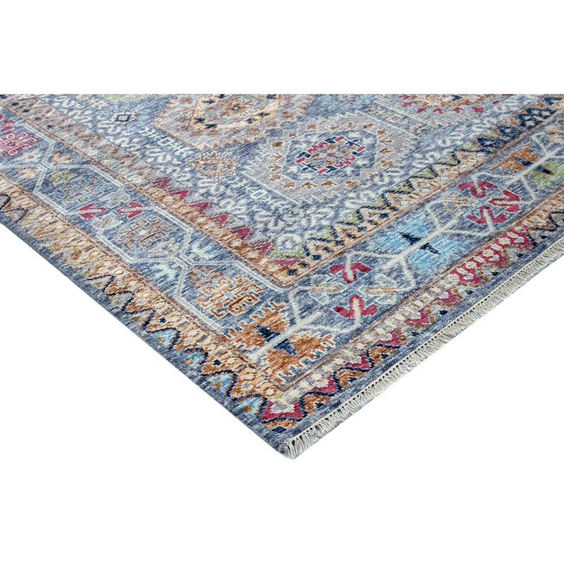 Wool Geometric Area Rug in Blue/Beige, Rectangle 9' x 12'