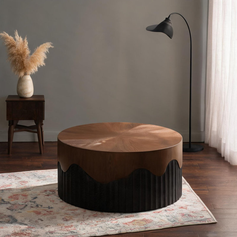 Table basse ronde pour salon en noyer noir à base de piédestal 30,31 pouces
