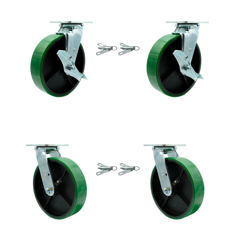 Ensemble de roulettes 4 pièces en poly vert avec roulements à billes 4 verrous pivotants 2 freins