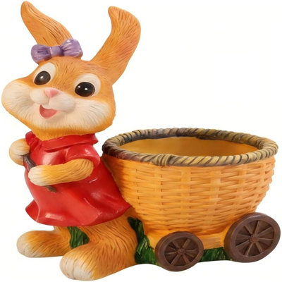 Decorative Sculpture Bunny Flower Pot Planter Statue Resin Figurine Textured Finish Imaginative Hare Basket