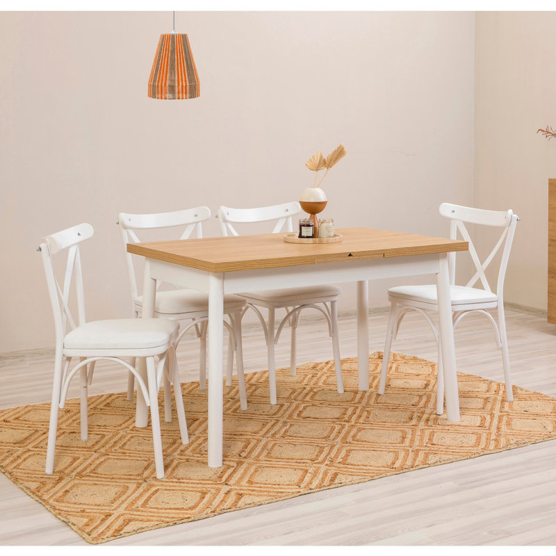 Sheryl 4 - Person Dining Set, Natural, White, White