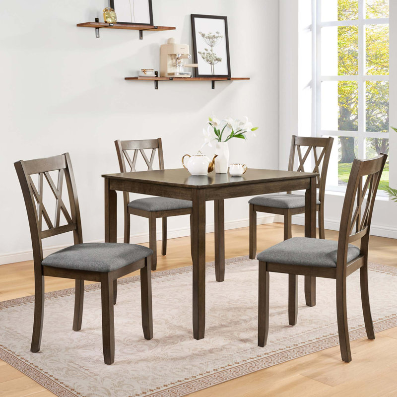 Ensemble de 4 chaises de salle à manger ergonomiques en bois avec assise rembourrée en lin