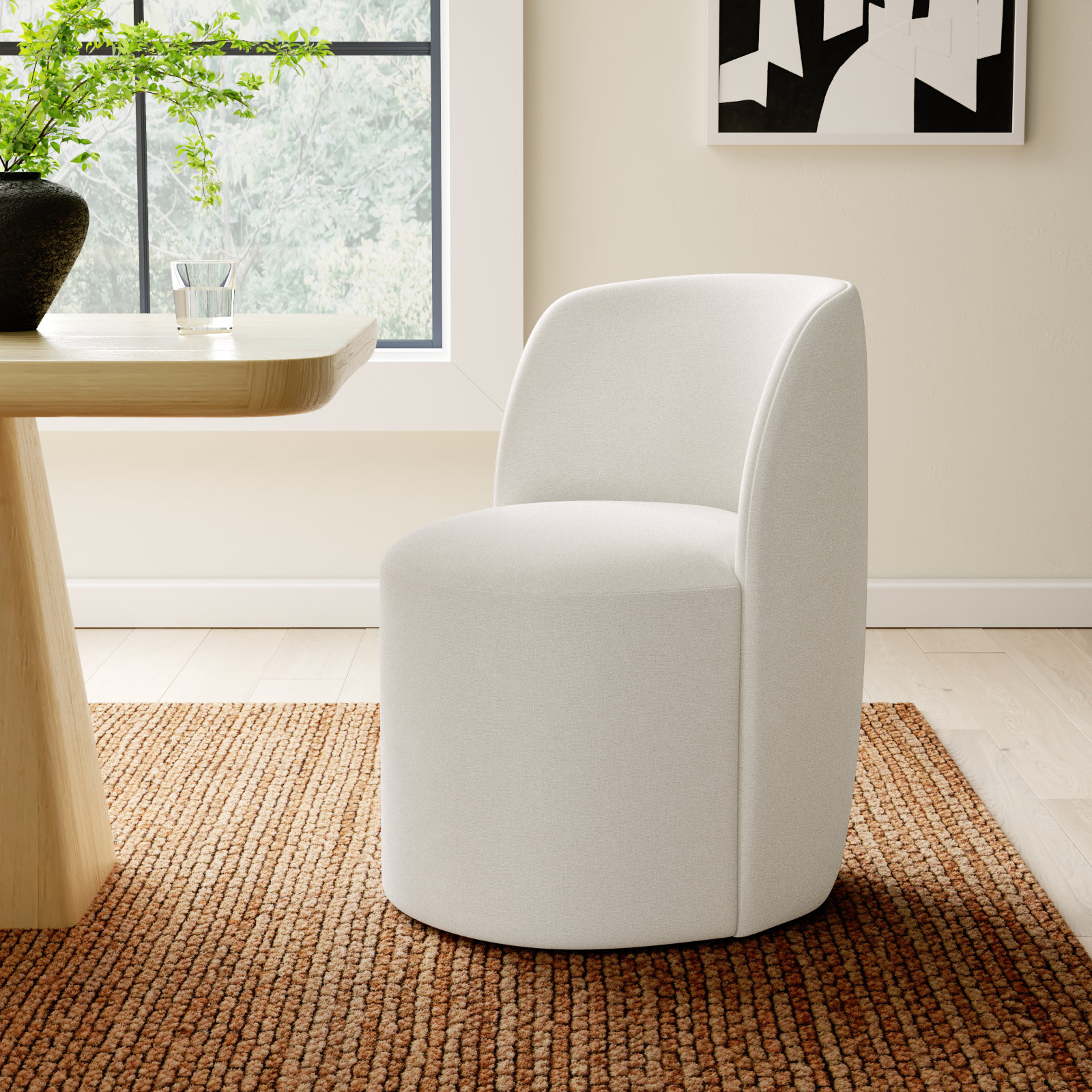 Begonia Dining Chair, Zuma White Textured Linen