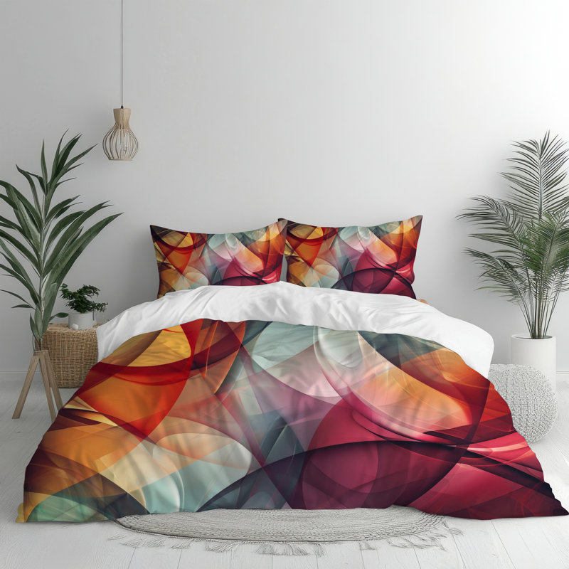 Microfiber Comforter Set, Queen Comforter + 2 Standard Shams, Red/Orange Abstract
