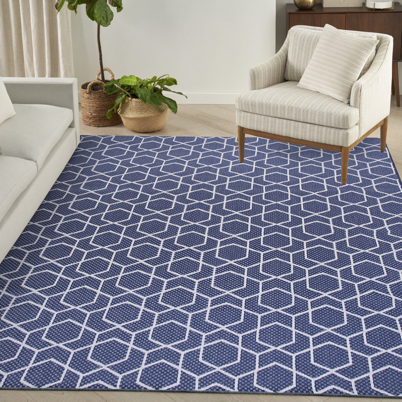 Tapis intérieur / extérieur moderne Reidy, Rectangle de 10 pi x 14 pi, Marine