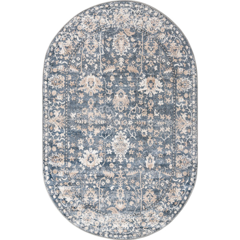 Tapis traditionnel Geddis couleur marée, Ovale 5 pi 3 po x 8 pi