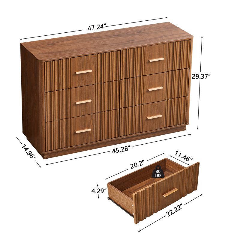 Commode double avec 6 tiroirs, Brun