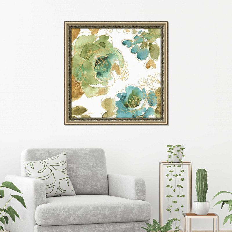 «My Greenhouse Roses II», reproduction de peinture à l'aquarelle, H 21,5 po x l 21,5 po x P 0,75 po, Encadrement champagne
