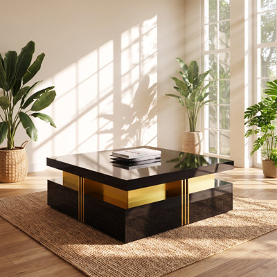 Table basse moderne à 4 tiroirs en l 43,3 po x P 43,3 po x H 16,5 po Modern