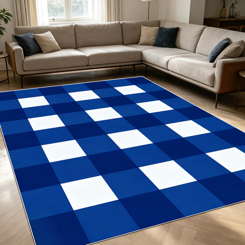1PC Blue And White Gingham Checkered area rugs for Living Room, Soft and Comfortable, Suitable for all seasons, easy-to-maintain, machine washable Indoor floor mat, Under Table Farmhouse suitable for kitchen, dining room, bedroom, entryway, backyard