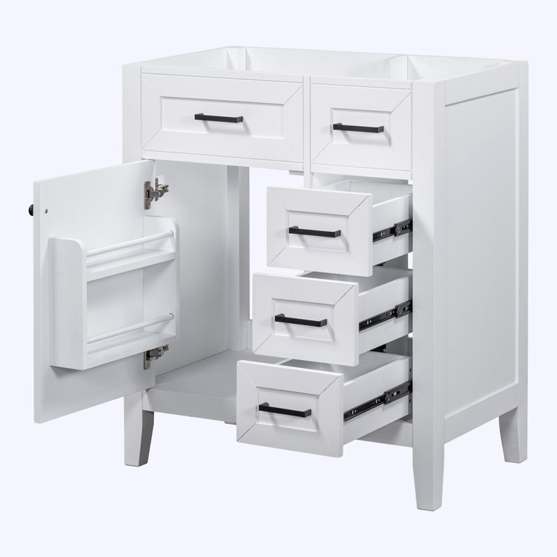 Meuble-lavabo de salle de bain sans lavabo, avec tiroirs, cadre solide et panneau de fibres à densité moyenne, Blanc