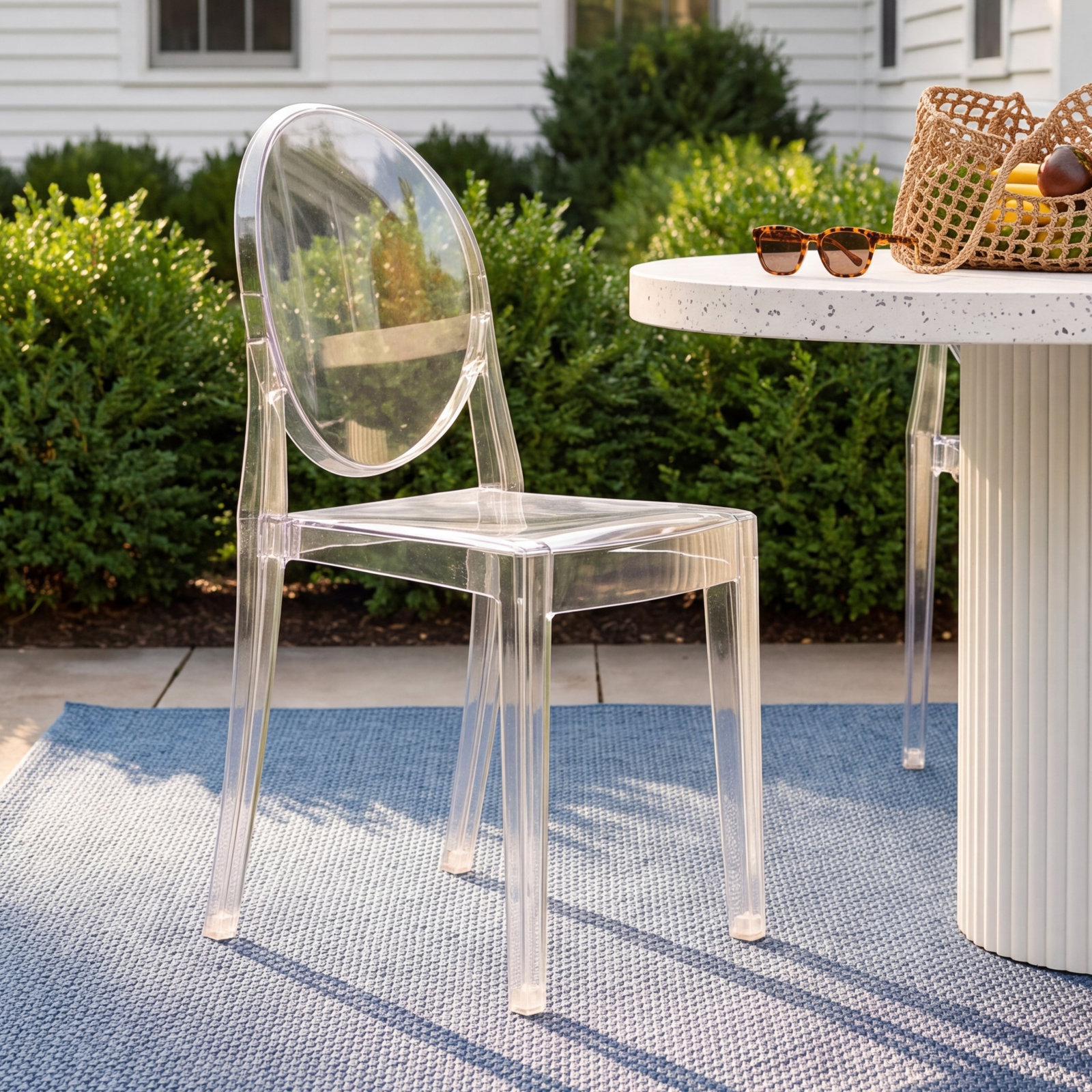 Ghost Stackable Patio Side Chair, Crystal