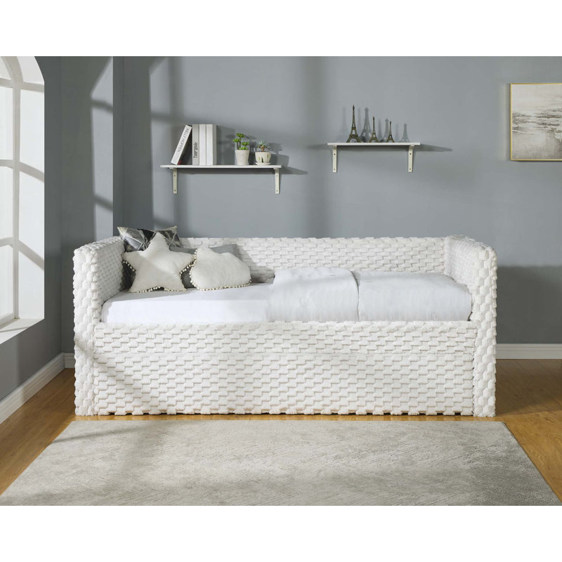 Beautiful 1pc Modern Daybed  Armrest Pull Out Trundle Bedroom Living Room Furniture, Antique White