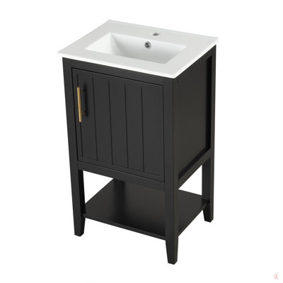 Meuble-lavabo de 20 po avec lavabo, armoire de salle de bain avec porte à fermeture douce, support de rangement et tablette ouverte
