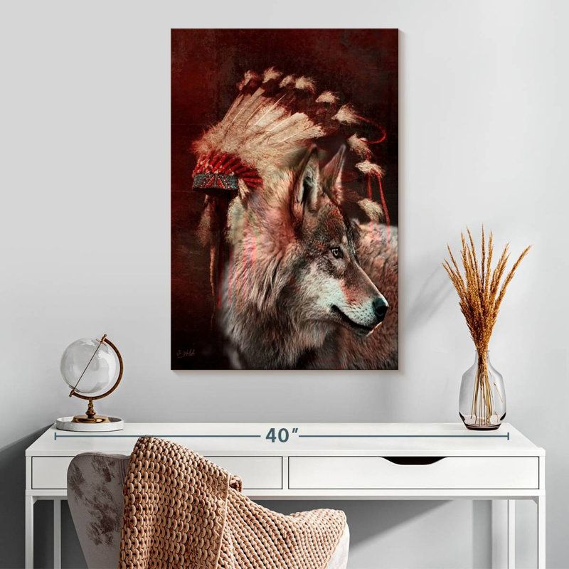 War Bonnet And Wolf, 30" H x 20" W