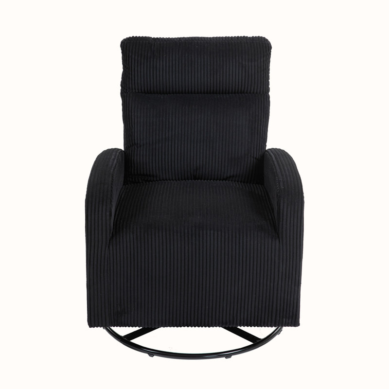 Upholstered Swivel Glider Rocking Chair, Black Corduroy