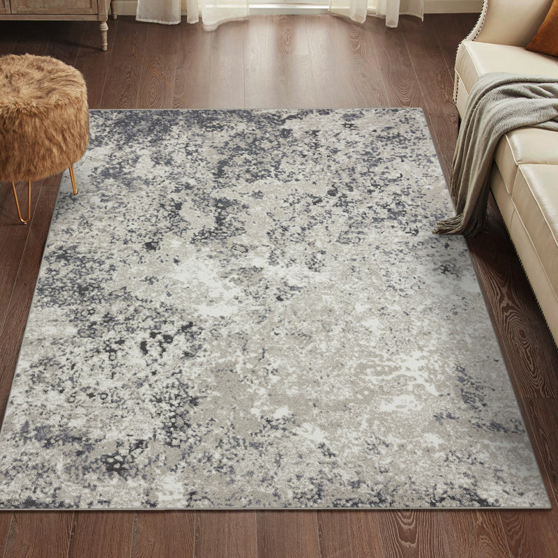 Tapis abstrait argenté / gris Ellenburg, Rectangle de 5 pi x 7 pi