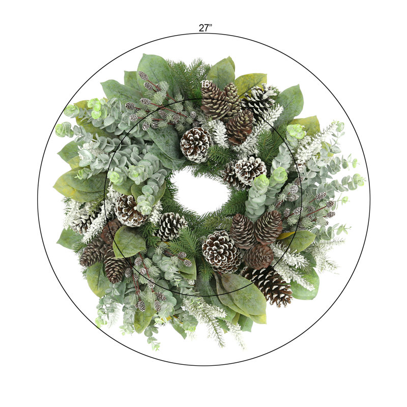 27" Rose and Hydrangea Evergreen Wreath, Brown/Green