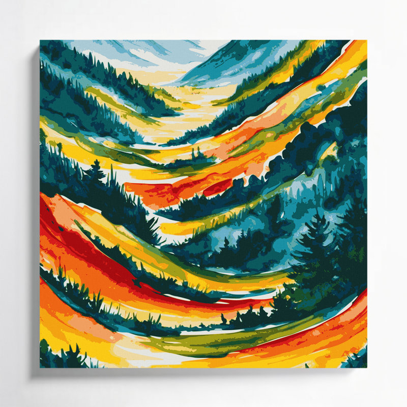 Aquarelle, paysage, 25, art mural sur toile verte, H 32 po x l 32 po