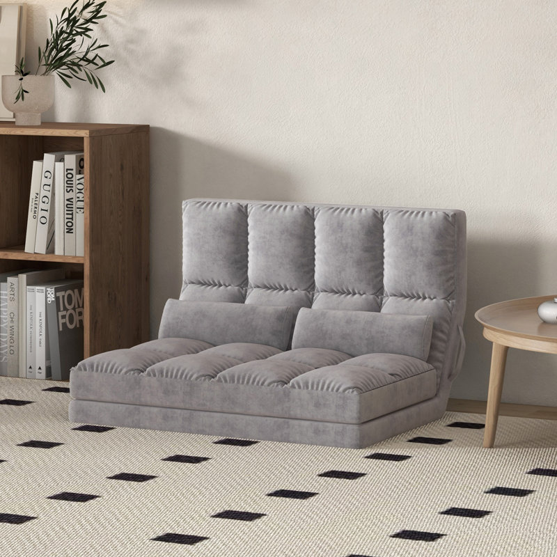 Convertible Floor Sofa Chair, Folding Couch Bed, Guest Chaise Lounge With 2 Pillows, Adjustable Backrest And Headrest, Dark Gray