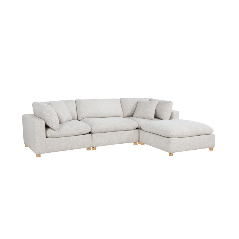 4-Piece Modular Sectional Set In Teddy Boucle Fabric, Cream Teddy