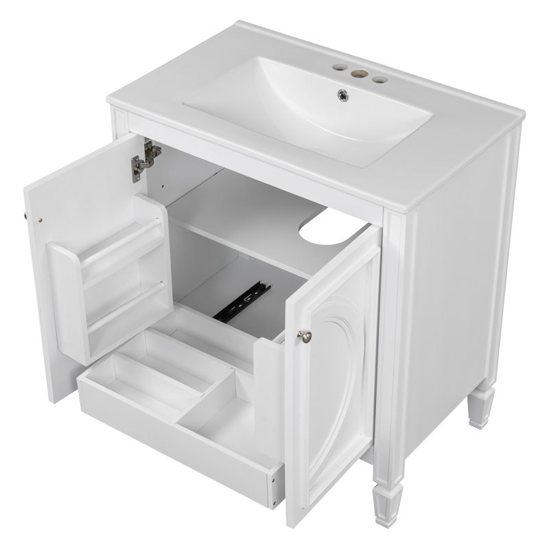 Eshin 30'' Bathroom Vanity With Ceramic Sink, White, Nickel