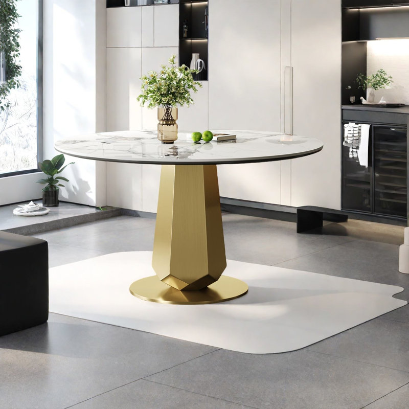 Table de salle à manger de luxe de 53 pouces avec pierre frittée, base dorée moderne pour la cuisine