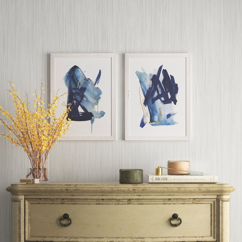 «Indigo Collide I» par Melissa Wang - ensemble de 2 peintures encadrées, H 24 po x l 18 po, Toile encadrée, Blanc