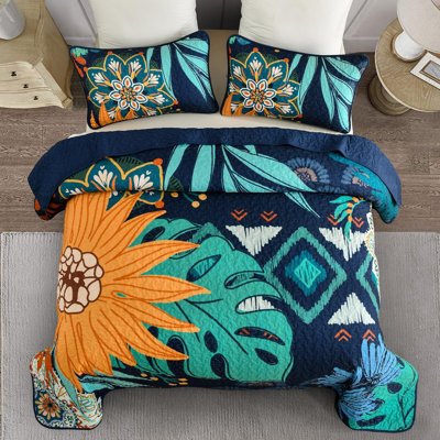 Ensemble de courtepointe à motif floral 3 pièces Boho