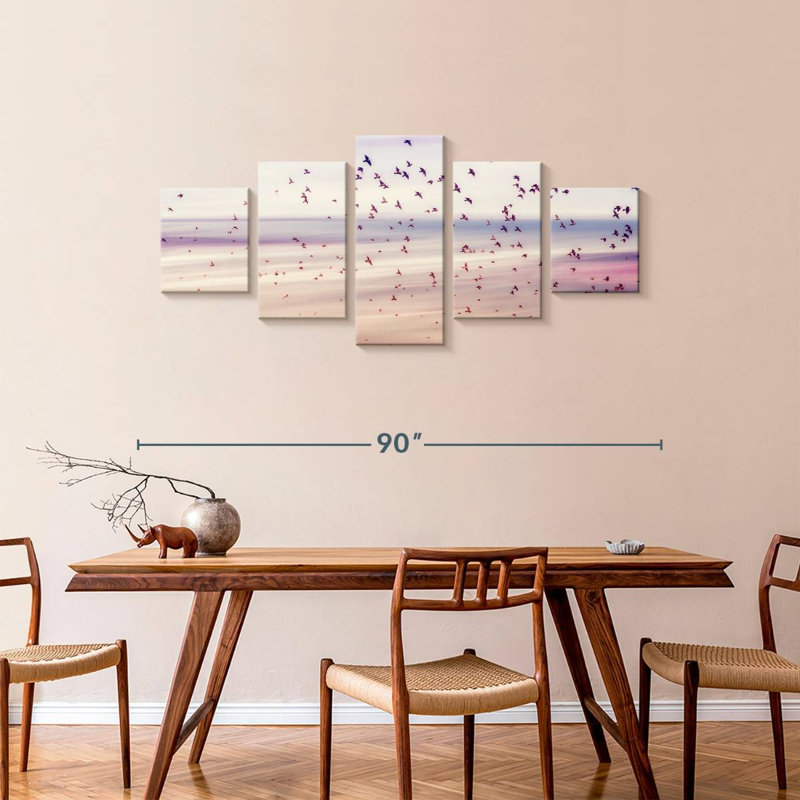 Oiseaux et ciel abstrait, H 36 po x l 80 po
