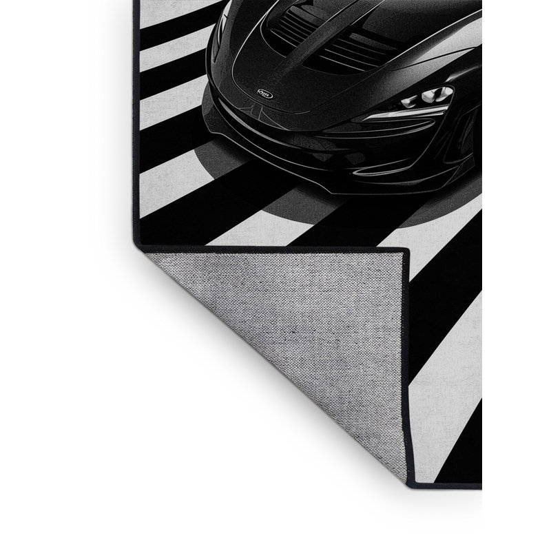 Machine Washable Daleville High Performance Sports Car Sleek & Chic Modern Arc Rug in Gray – Black Binding, 2x5