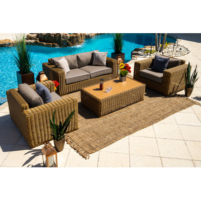 Malmo Collection In Natural 4 - Person Patio Conversation Set with Sunbrella® Cushions