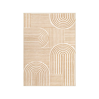 Cream & Terracotta Abstract Line Rug 5 X 7 Ft, Dorm & Bedroom